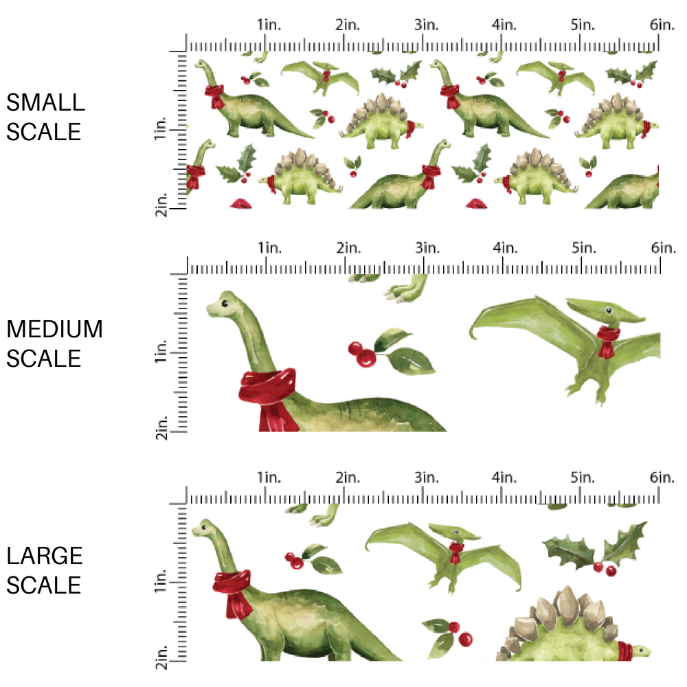 Green Dinosuars with Red Scarfs , Red Santa Hats and Holly Fabric  