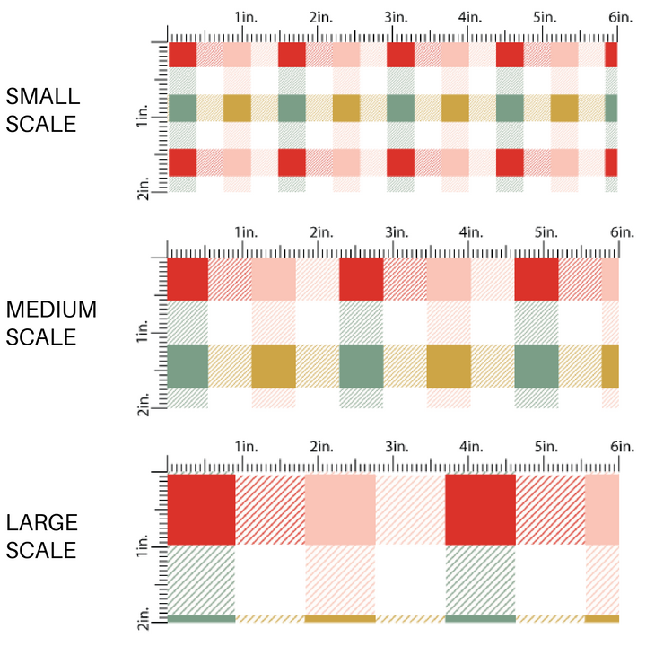 Red, green, and cream holiday trees, flowers, plaid, and stripes high quality fabric adaptable for all your crafting needs. Make cute baby headwraps, fun girl hairbows, knotted headbands for adults or kids, clothing, and more!