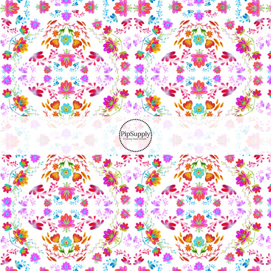 White fabric by the yard with a bright colored floral fabric by the yard - Cinco De Mayo 