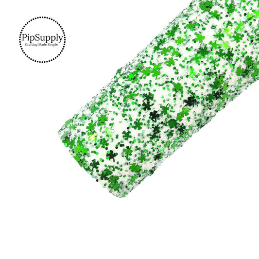 Green shamrock sequin with white and green chunky glitter sheet