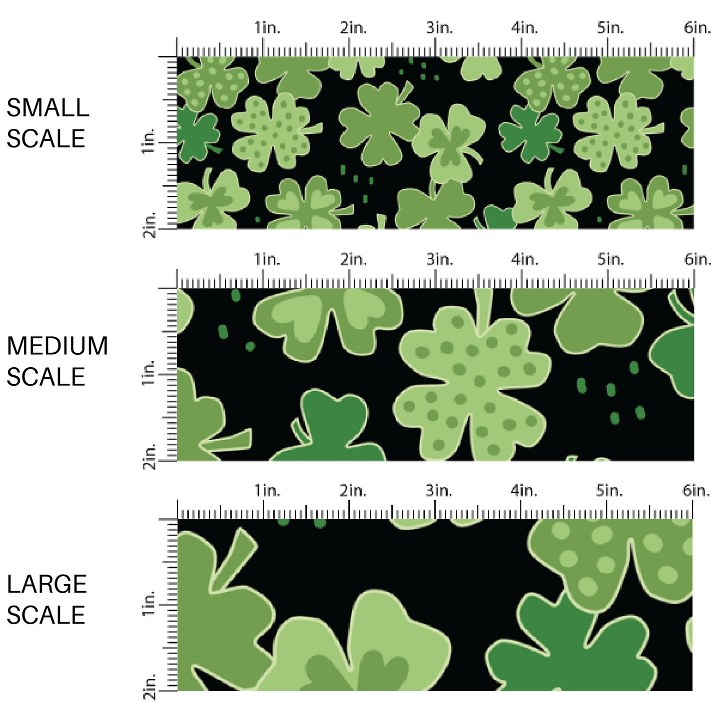 Black fabric by the yard scaled image guide with green shamrocks