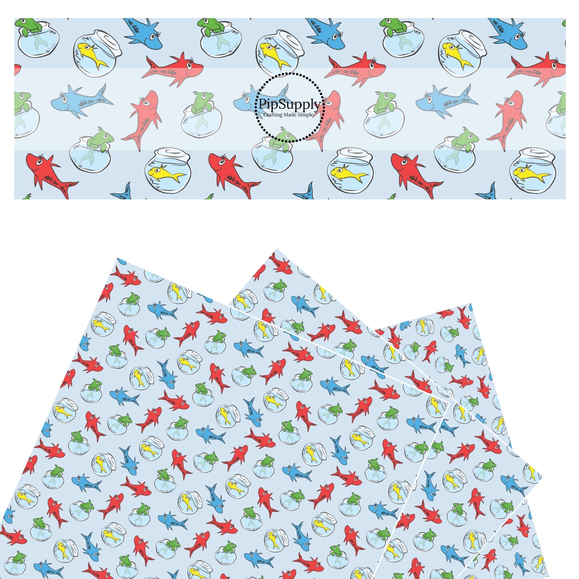 Multicolor fish in Fish bowl faux leather sheet.