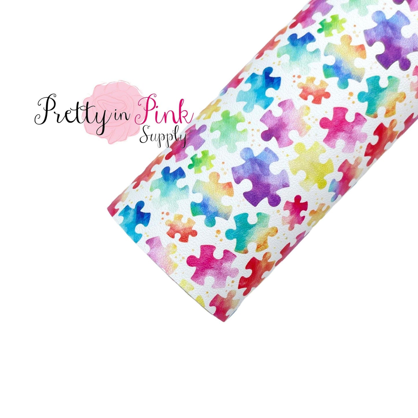 Colorful Puzzle Pieces | Faux Leather Fabric Sheet - Pretty in Pink Supply