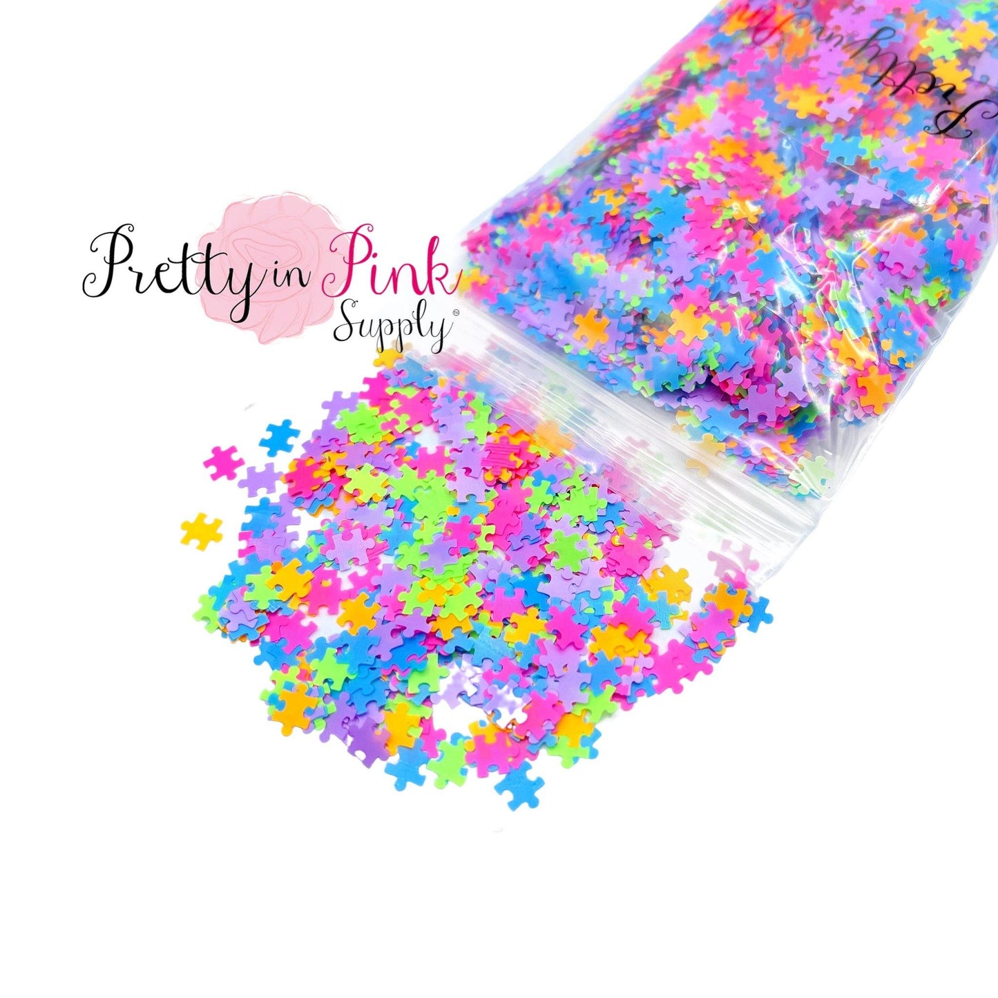 Colorful Puzzle Pieces | Loose Sequin Glitter - Pretty in Pink Supply