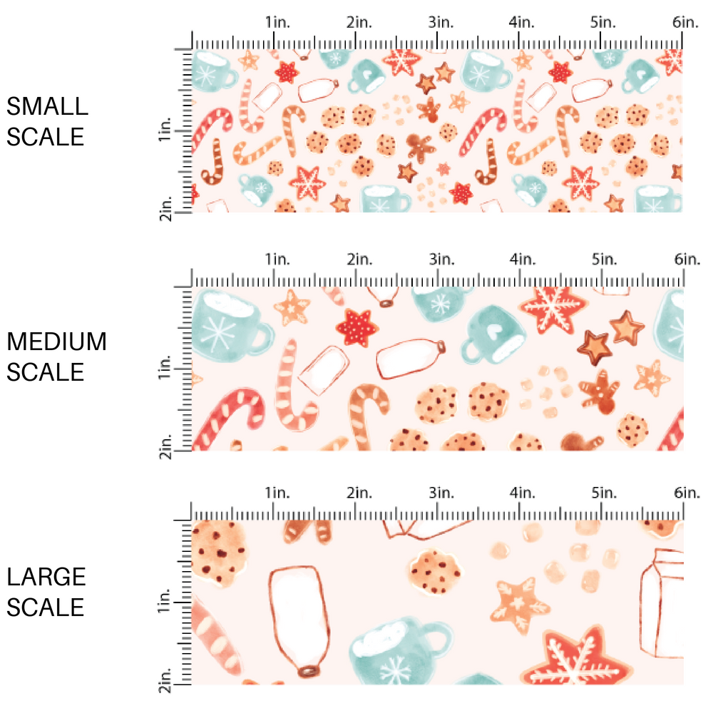 Christmas baking theme patterned fabric in size small, medium, and large scaling.