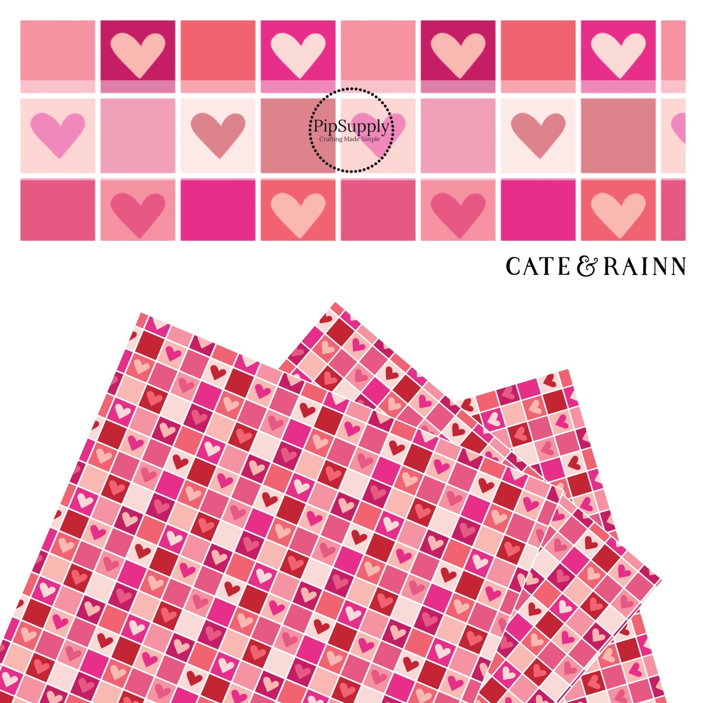 Coral, hot pink, light pink, and peach tiles with matching hearts faux leather sheets