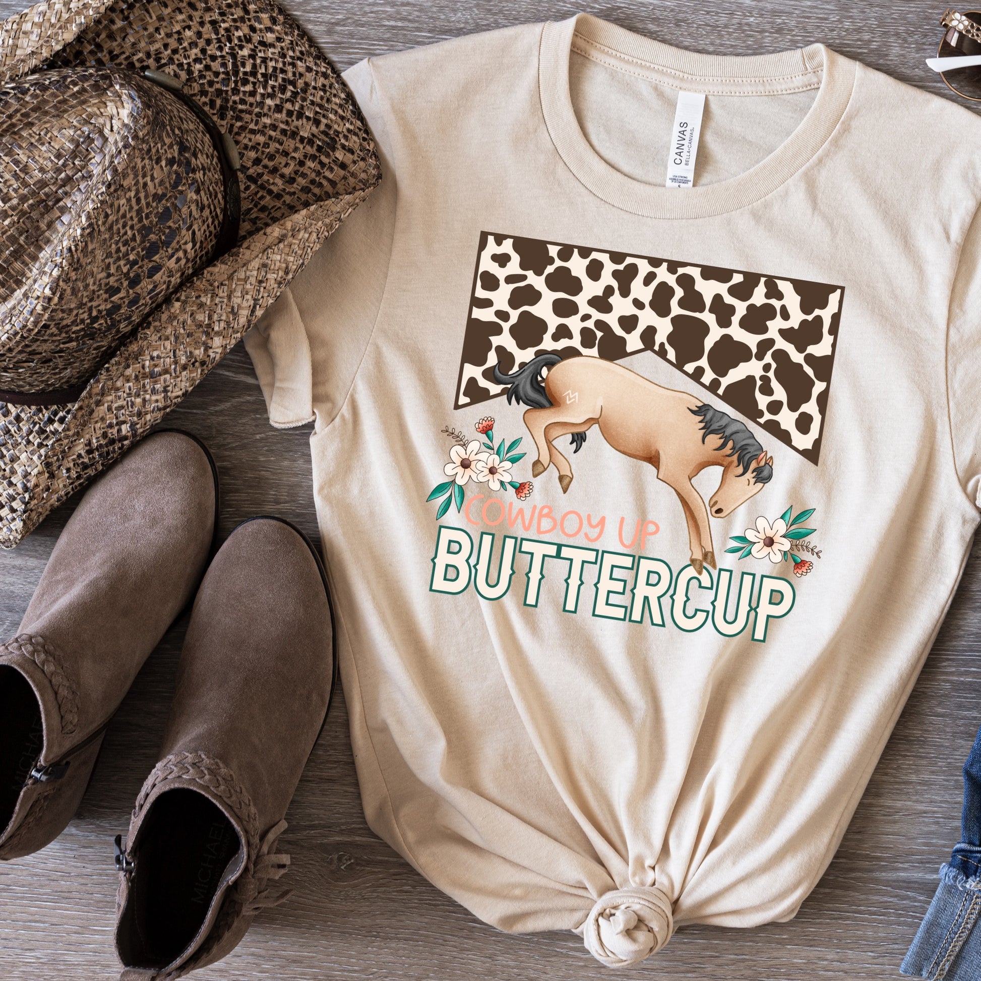 Western and horse themed "Cowboy Up Buttercup"  Heat Transfer  - DTF - Sublimation 
