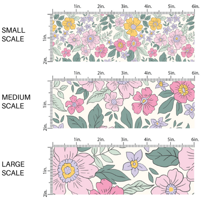 Pink, Purple, and Yellow flowers with green leaves fabric by the yard scaled image guide - Spring Fabric 