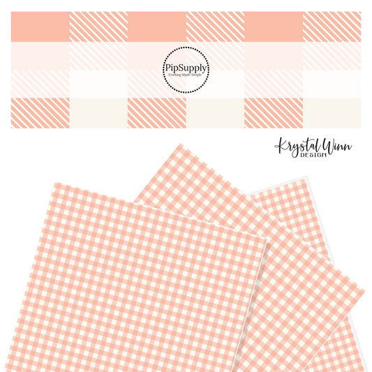peach and cream checker pattern faux leather sheet