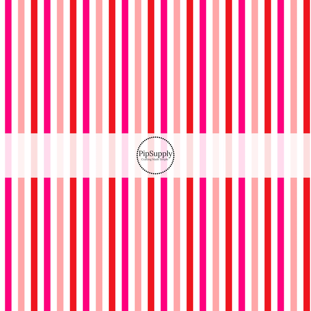 Red and hot pink vertical lines on white bow strips