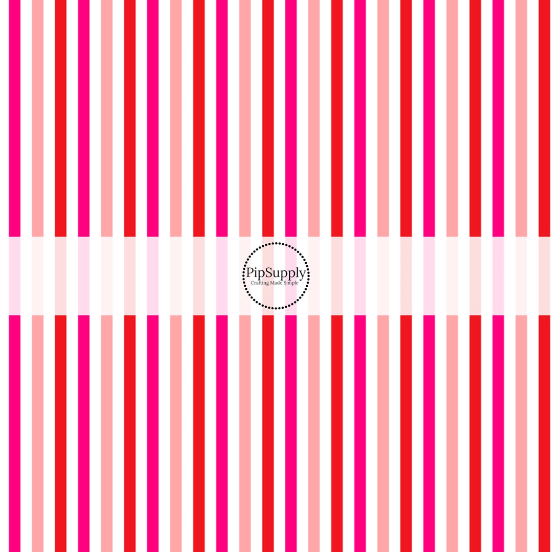 Red and hot pink vertical lines on white bow strips