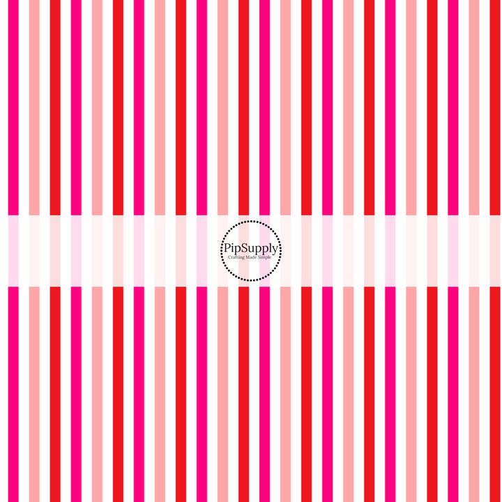 Red and hot pink vertical lines on white bow strips