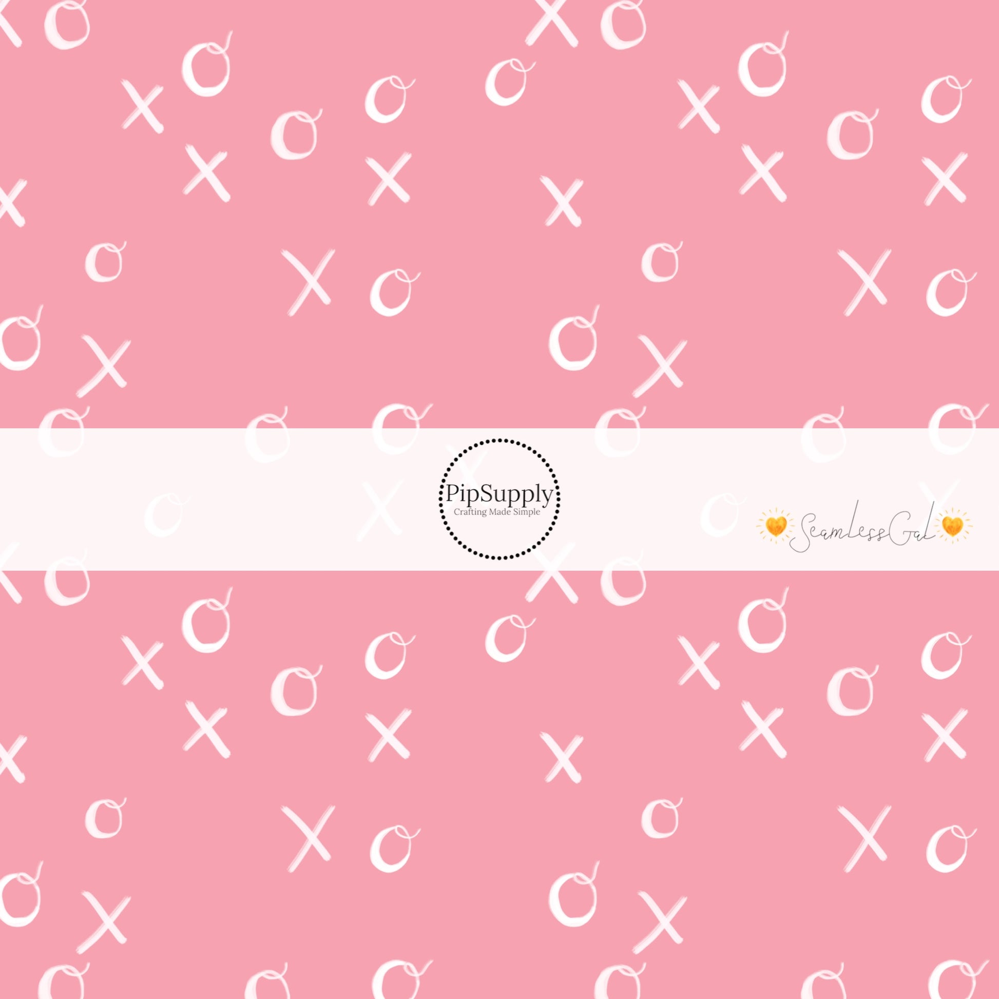 White writing XOXO on pink bow strips