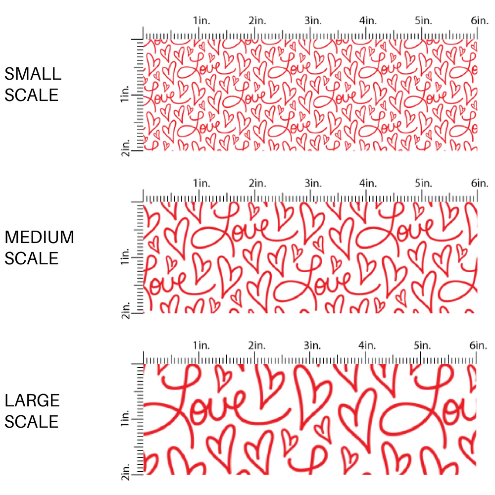 Valentine's Day pattern with cursive writing of the word "love" - Fabric scaling sizes