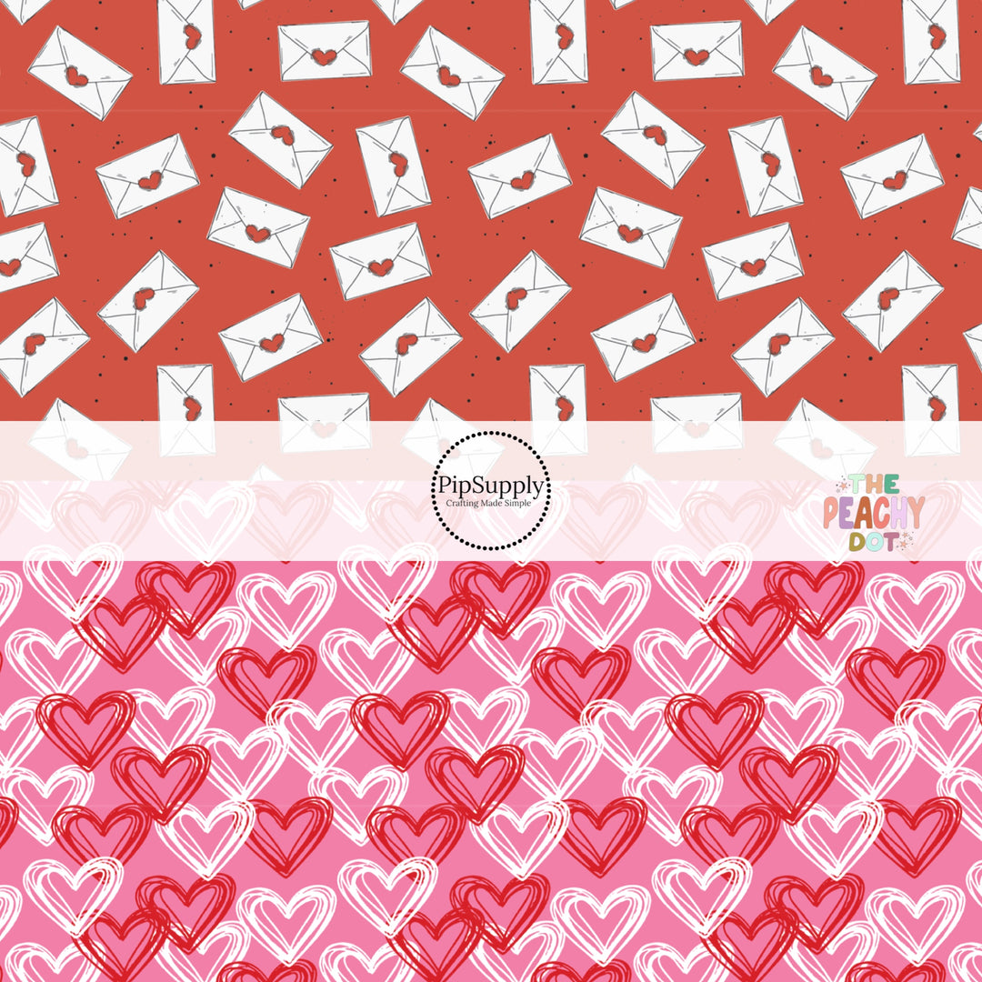 Red and Pink Valentine's Day Fabric by the Yard - Red Fabric with White Envelopes - Pink Fabric with Red and White Hearts Fabric by the Yard 