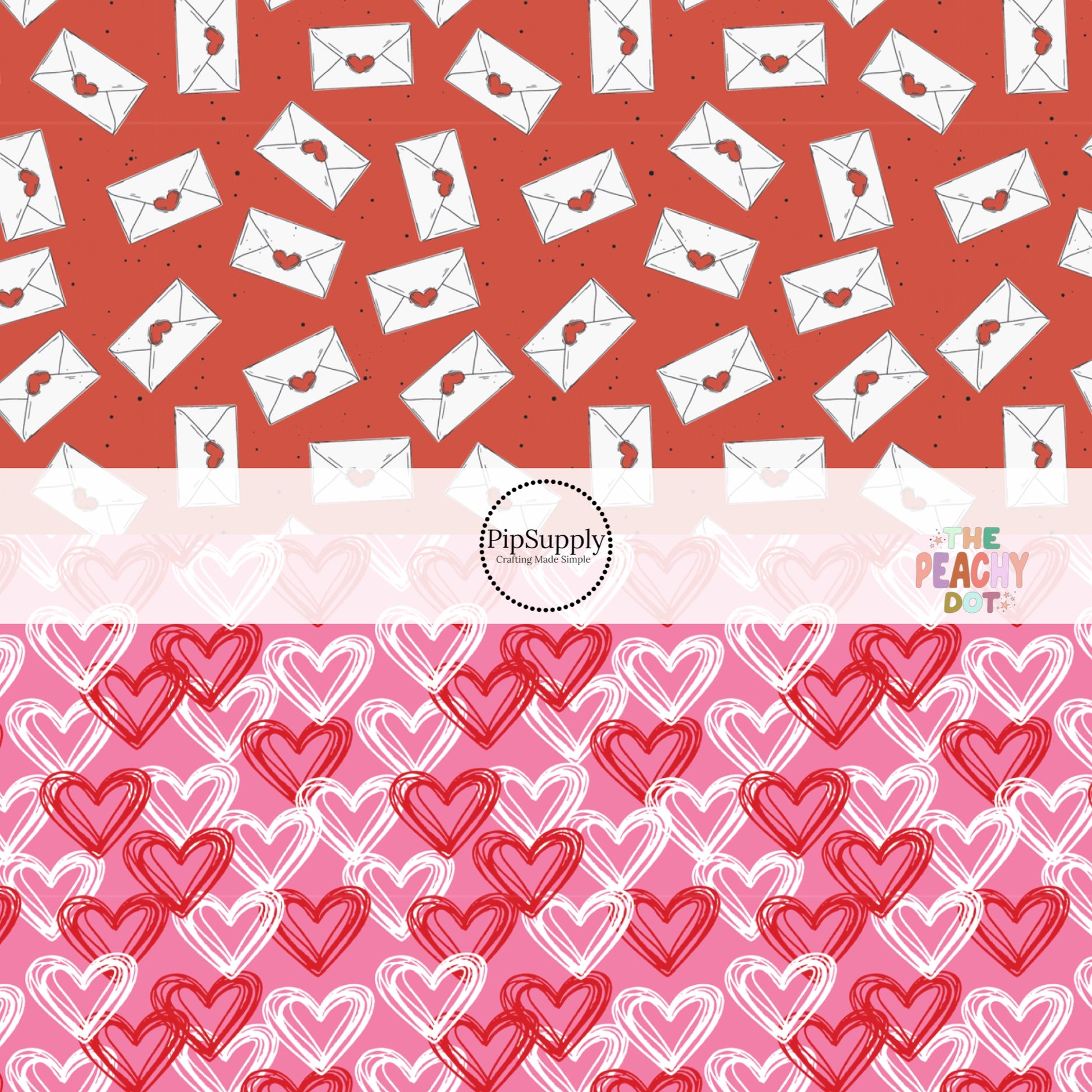 Red and Pink Valentine's Day Fabric by the Yard - Red Fabric with White Envelopes - Pink Fabric with Red and White Hearts Fabric by the Yard 