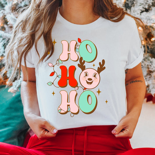 Christmas DTF and Sublimation that says "HO HO HO" Reindeer