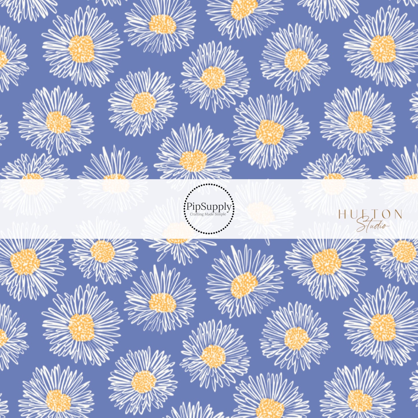 White daisy petals on blue with yellow center