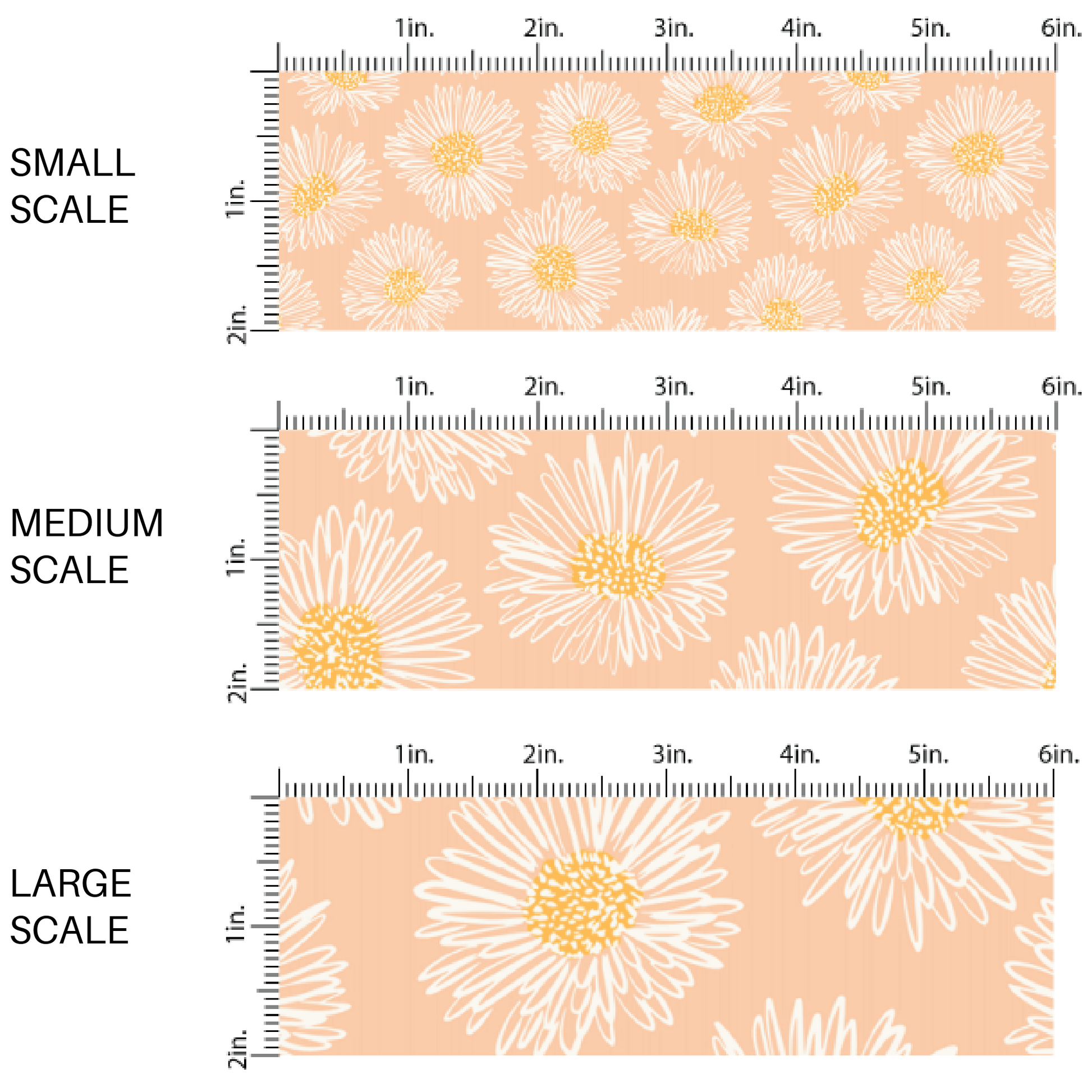 Pink Fabric pattern fabric image guide with white flowers and yellow accents Fabric by the Yard Scaling 