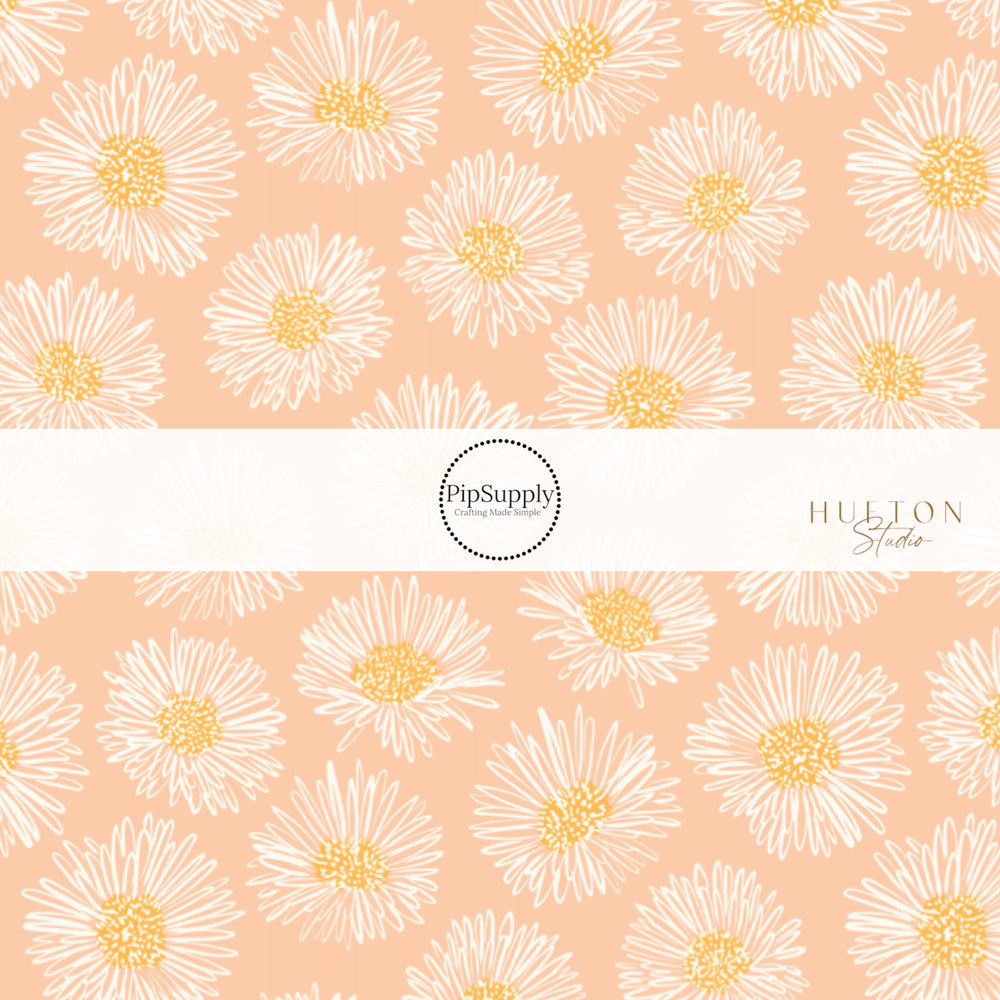 Yellow center white daisies on blush pink bow strips