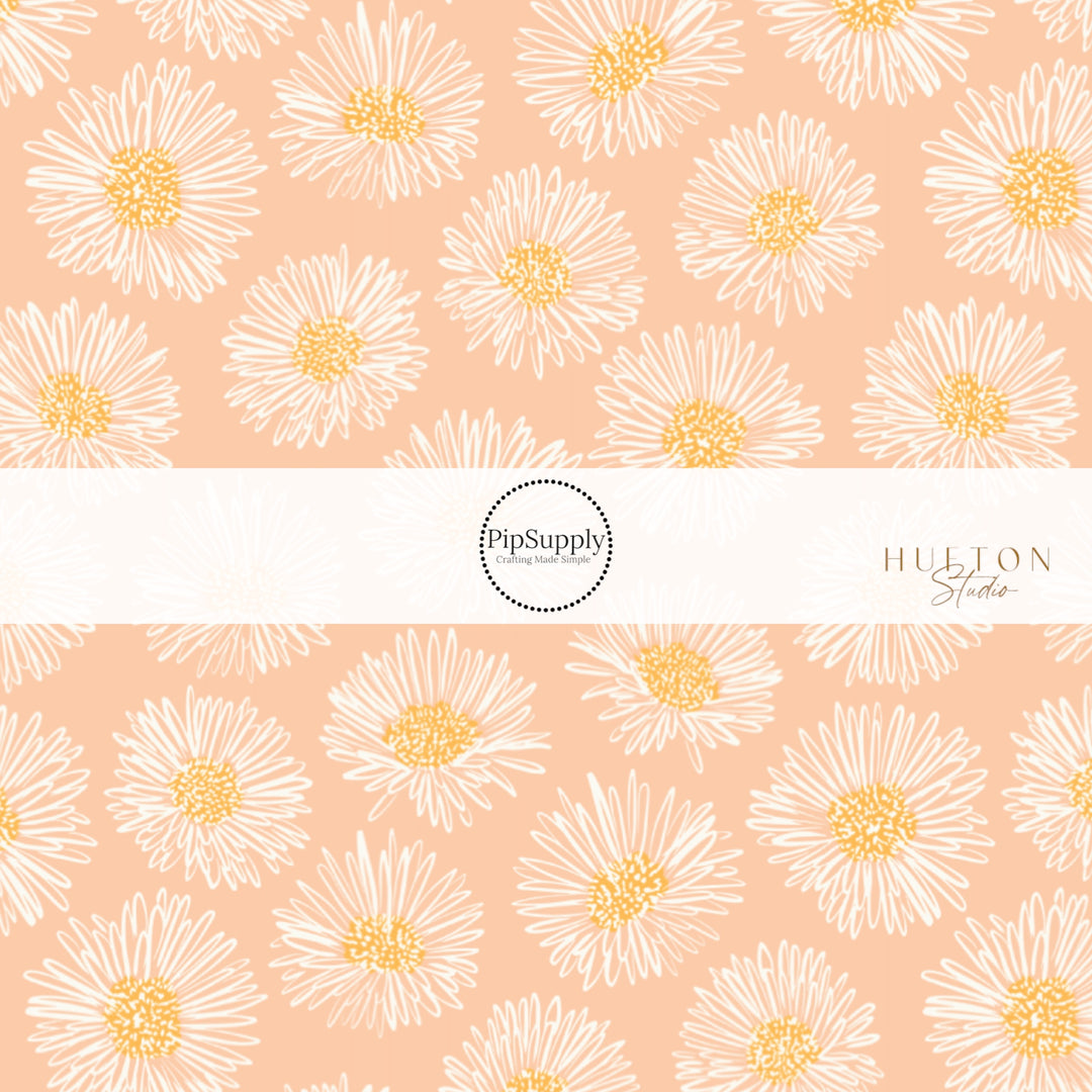 Yellow center white daisies on blush pink bow strips