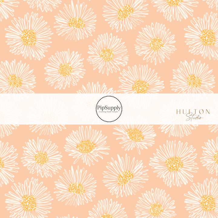 Yellow center white daisies on blush pink bow strips