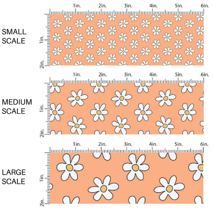 Orange Fabric by the yard scaled image guide with white daisies and yellow centers