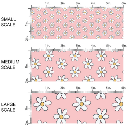 White daisies with yellow centers on pink fabric by the yard scaled image guide