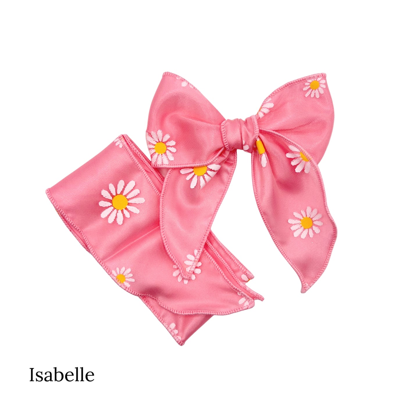 White flowers with yellow center on pink tulle isabelle bow strips