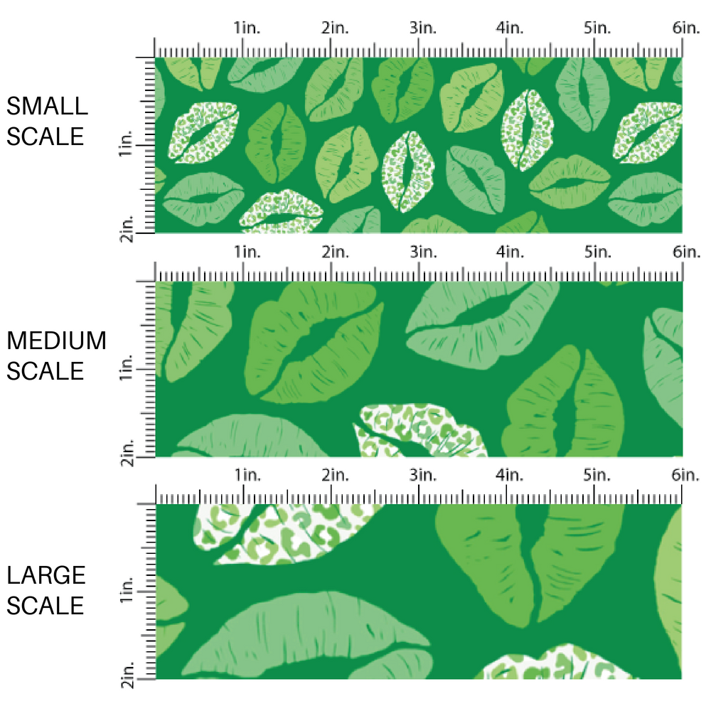 Fabric by the yard scaled image guide with green and white lipstick kisses prints