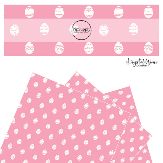Squiggly lines and polka dots on decorative Easter eggs on bubble pink faux leather sheets