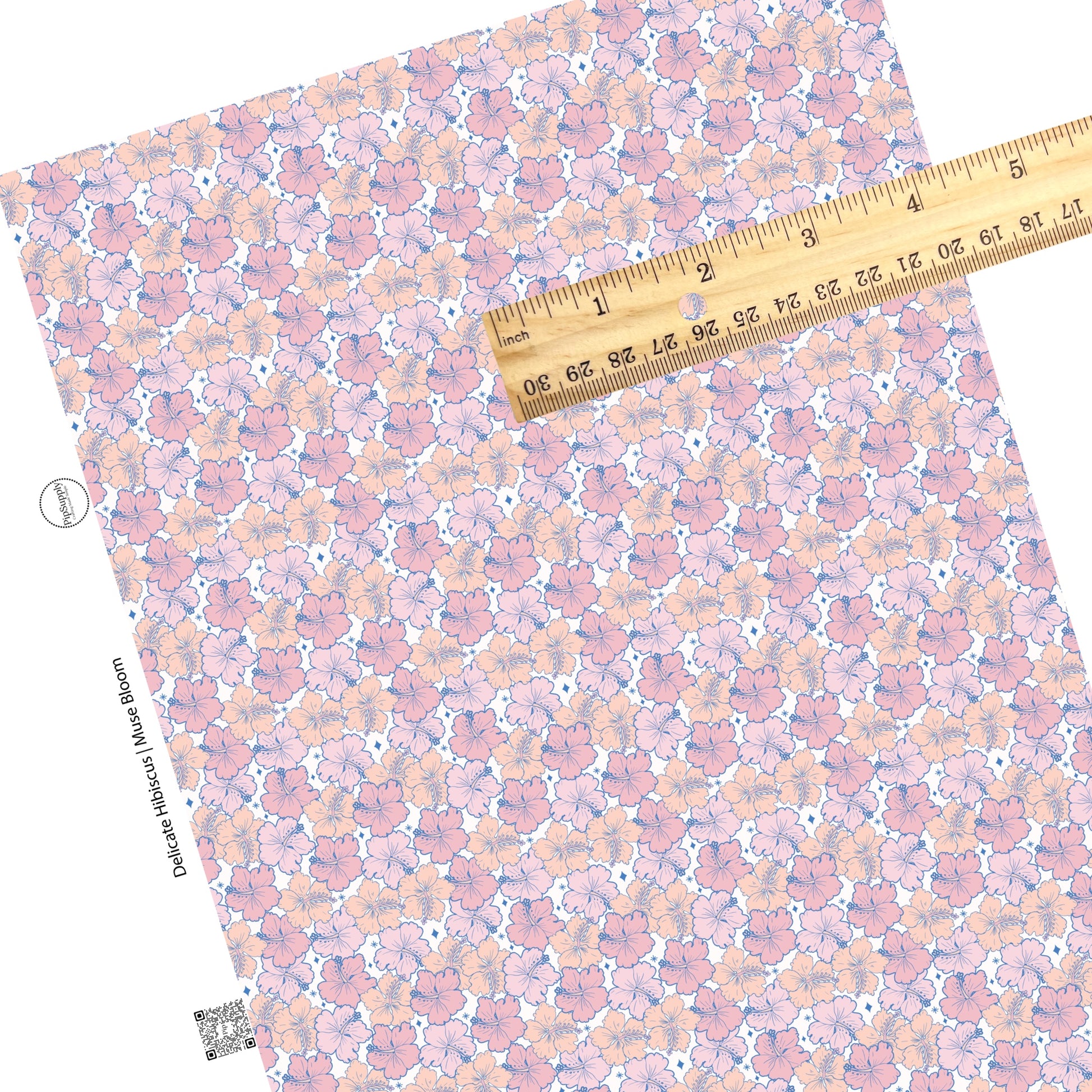 Pink,peach, and pastel pink Hawaiian floral faux leather sheet.
