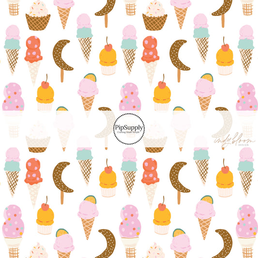 White fabric by the yard with ice cream cones and popsicles