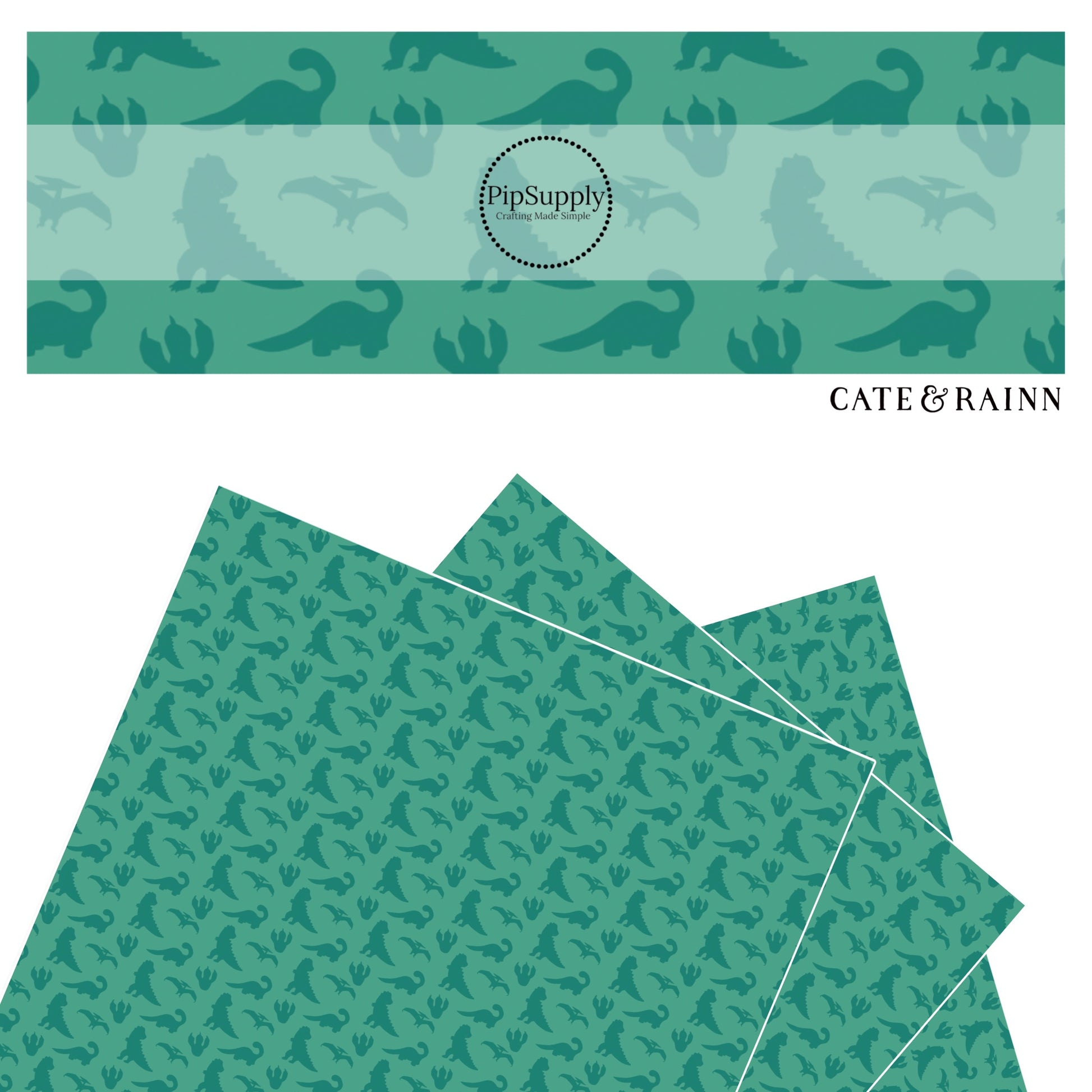Dino assortment on teal faux leather sheet.