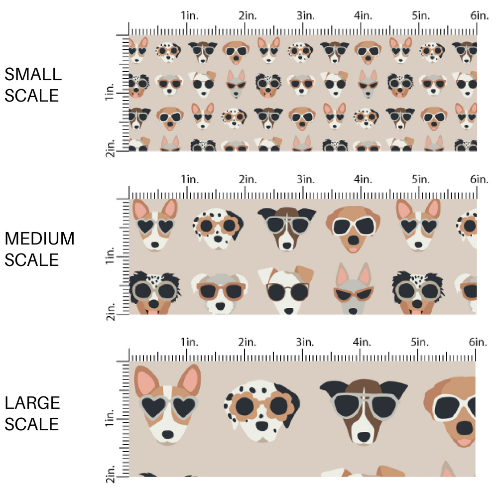 Beige Fabric By the yard scaled image guide with puppies wearing sunglasses