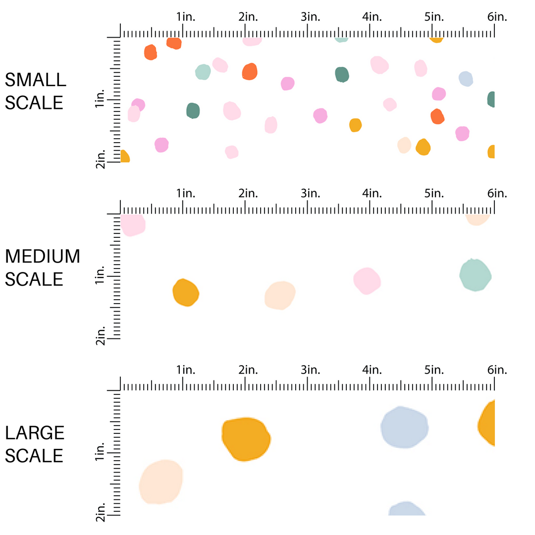 Multi-colored dotted fabric by the yard scaled image guide.
