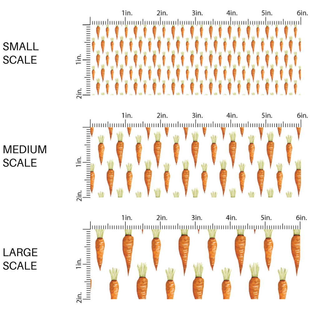 white fabric by the yard scaled image with orange carrots in a row