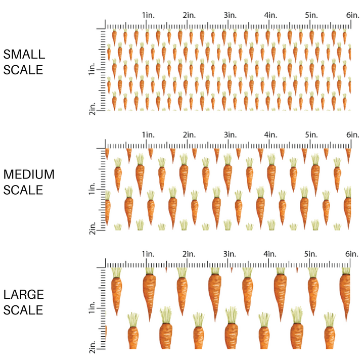white fabric by the yard scaled image with orange carrots in a row