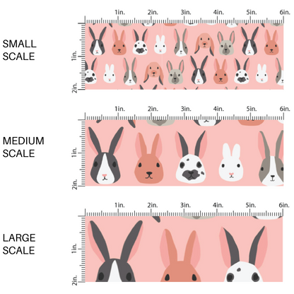 Pink fabric by the yard scaled image guide with Easter bunny faces
