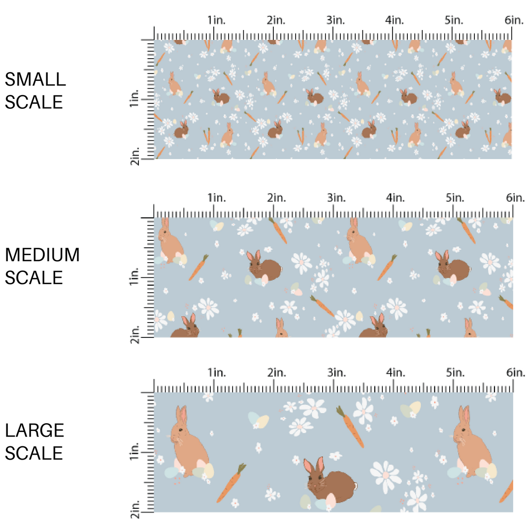 Baby blue fabric by the yard scaled image guide with bunnies, carrots, and white flowers - Easter Fabric by the Yard 