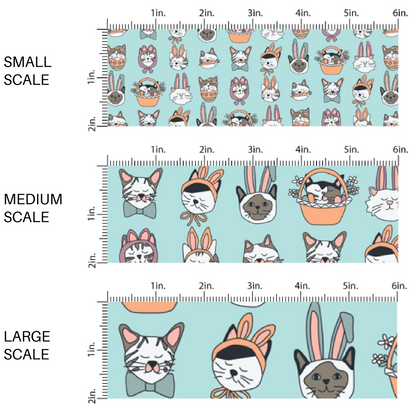 Cats dressed in Easter clothes on baby blue fabric by the yard scaled image guide -  Easter Fabric by the Yard