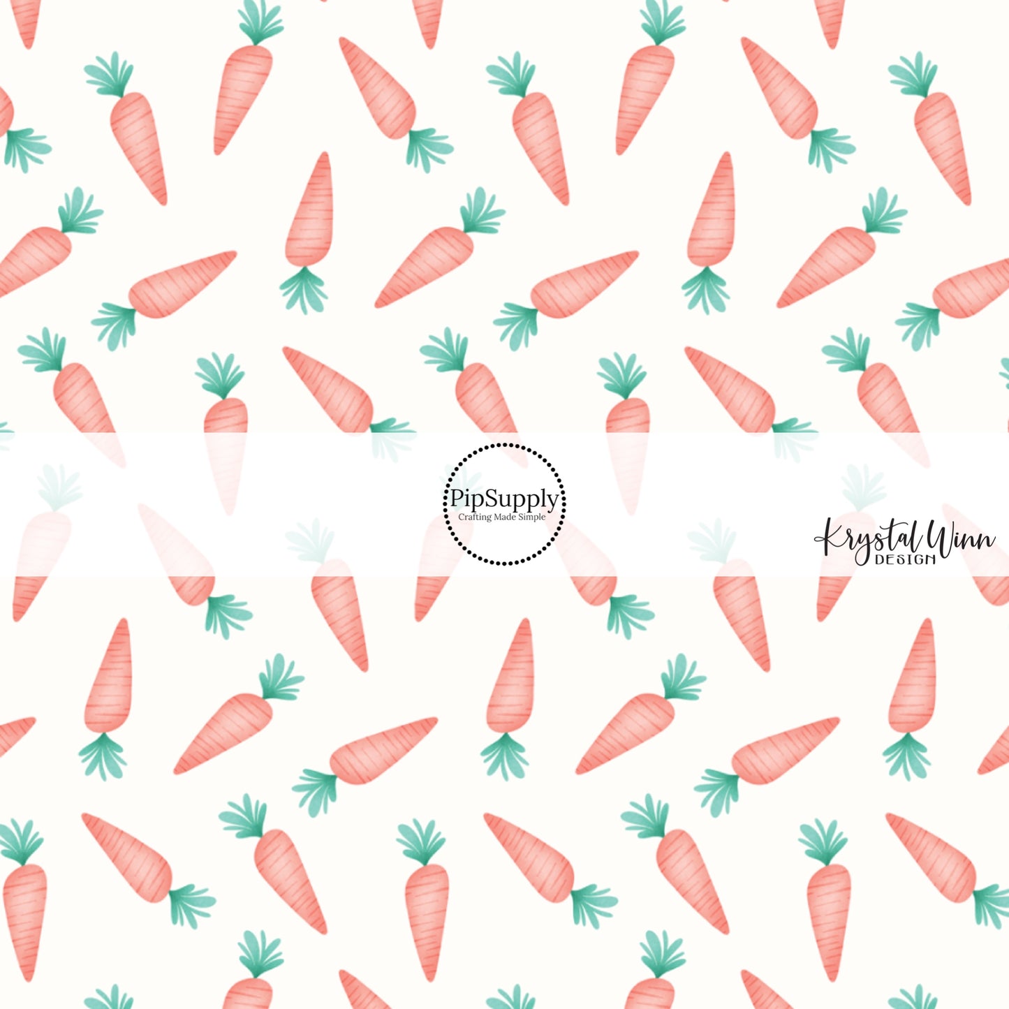 Cream fabric by yard with a scattered orange carrot print