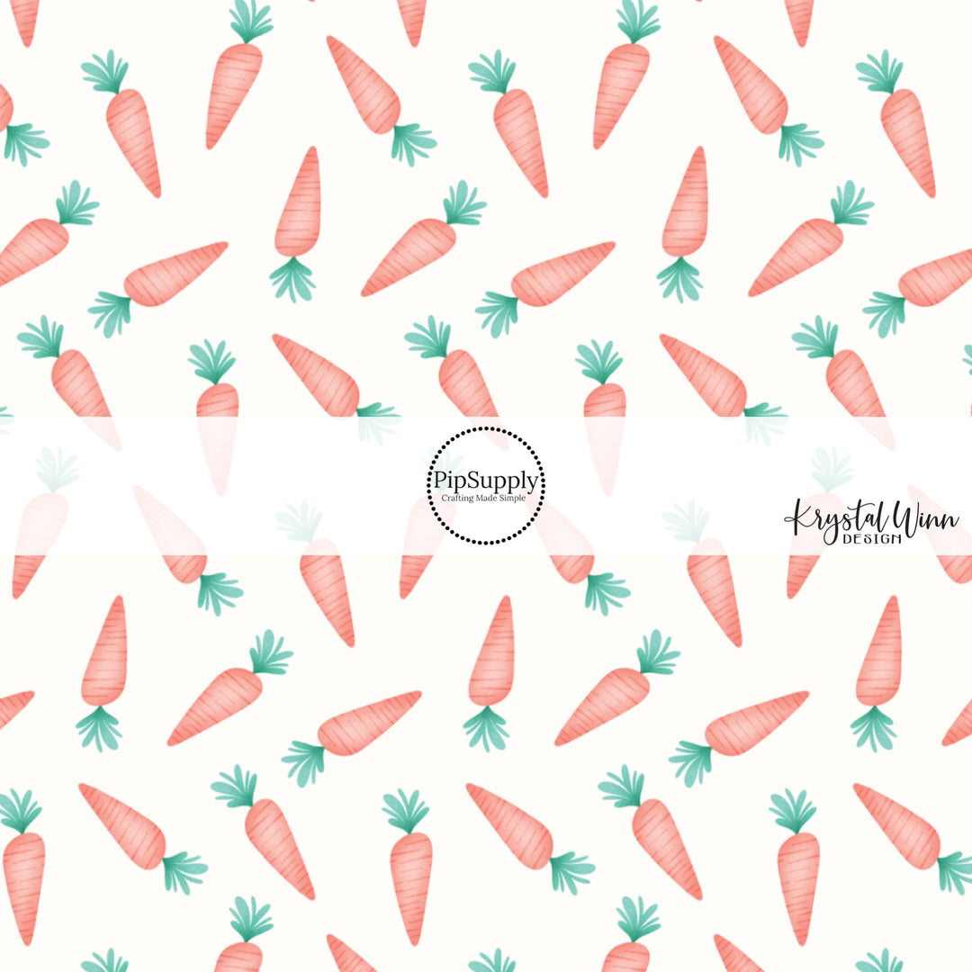 Cream fabric by yard with a scattered orange carrot print