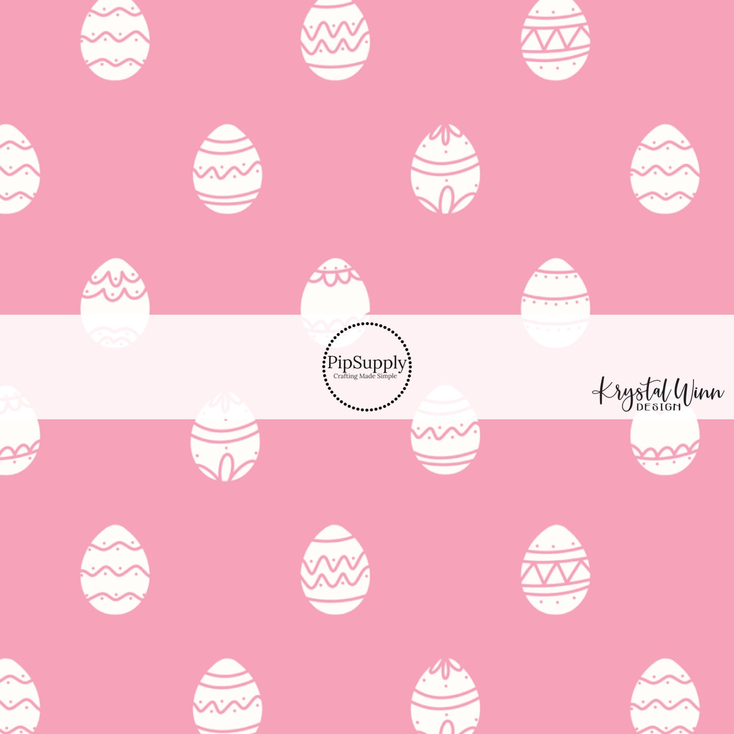 White Easter Eggs on Pink Fabric By The Yard