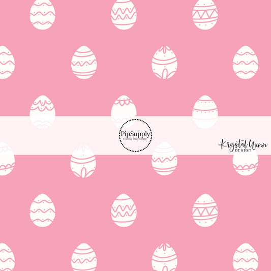 White Easter Eggs on Pink Fabric By The Yard