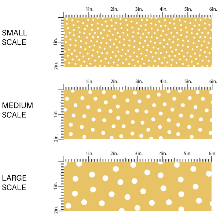 Mustard yellow fabric by the yard scaled image guide with white scattered dots