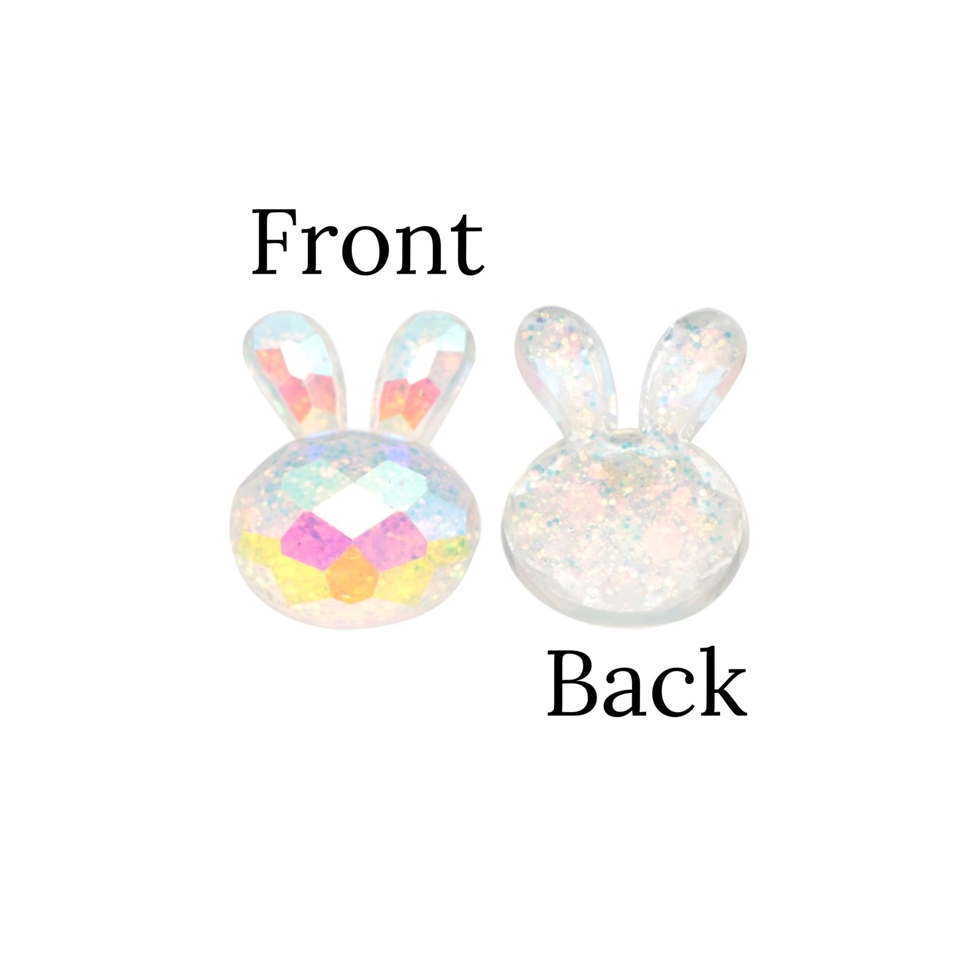 multi faceted iridescent Easter bunny resin charm (front and back)