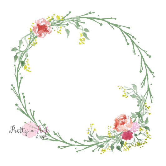 Twig Floral WREATH Iron On - Pretty in Pink Supply