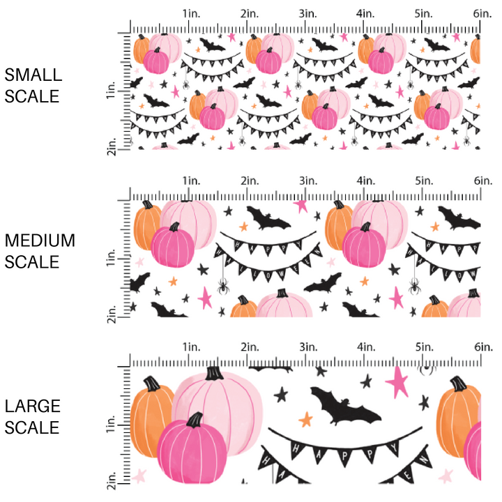 Pink, cream, and orange ghost, bats, pumpkins, and plaids pattern high quality fabric adaptable for all your crafting needs. Make cute baby headwraps, fun girl hairbows, knotted headbands for adults or kids, clothing, and more!