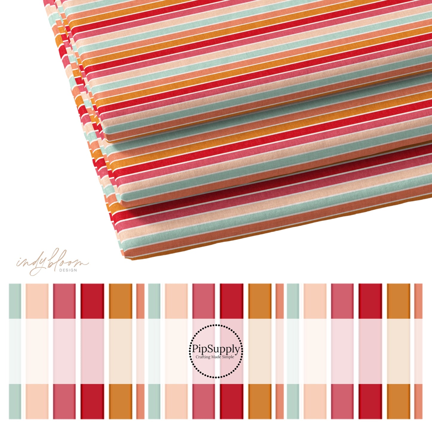 Multi colored Fabric with red, pink, and blue, stripes